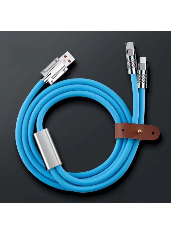 Zinc Alloy 66W Fast Charging For Apple Charging Cable For Huawei Typec One-to-two Liquid Silicone Data Cable Wholesale-Model:1.2 Beige Blue - Image 1